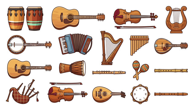 Set of hand drawn musical instruments in vector style