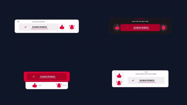 Animated lower third youtube subscribe button like and bell icon set with creative text on transparent alpha channel