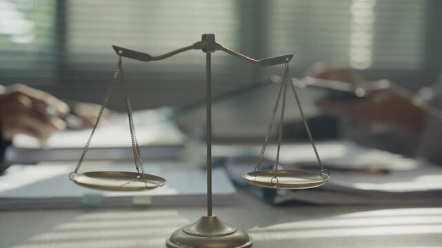 Scales of Justice in Law Office During Legal Consultation and Case Review