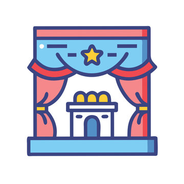 Cartoon stage with gold star and rounded shapes