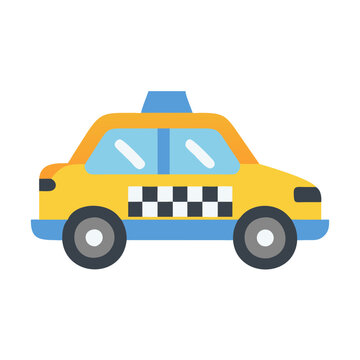 Flat illustration of a yellow taxi car on black