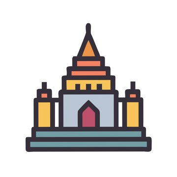 Stylized minimalist icon of a temple on black background