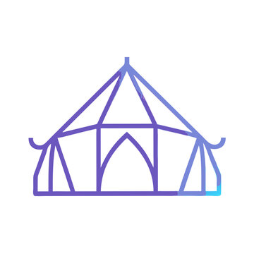 Minimalist tent line art with purple gradient on black