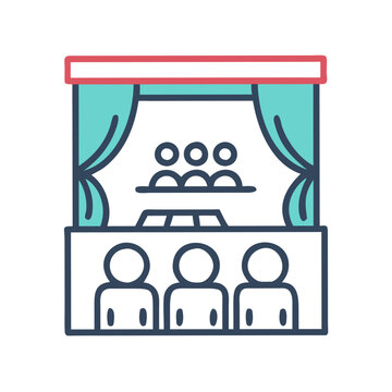 Illustration depicting a stage with audience members present