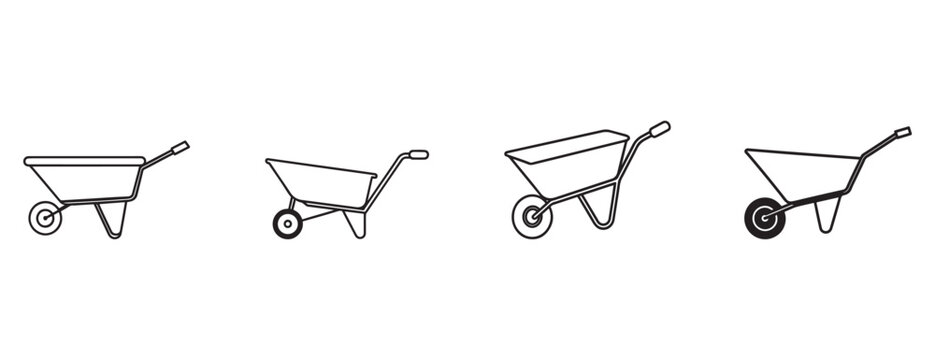 wheelbarrows in different positions and designs for construction and gardening purposes  various wheelbarrow illustrations