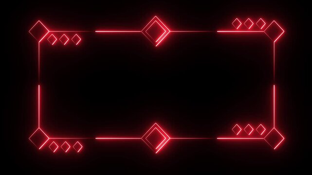 An abstract, glowing red neon or laser geometric border pattern against a dark background, resembling digital motion graphics or a video overlay.