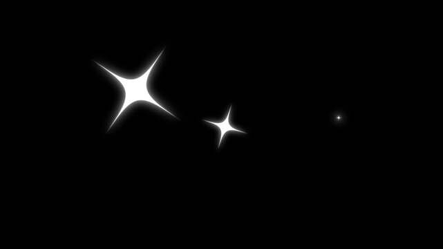 shiny glowing stars retro doodle cartoon vector sparkles. chroma key black screen festive seamless loop background.  flat smoke bursts, comic manga flashes, dreamy night sky motion graphics 4K.