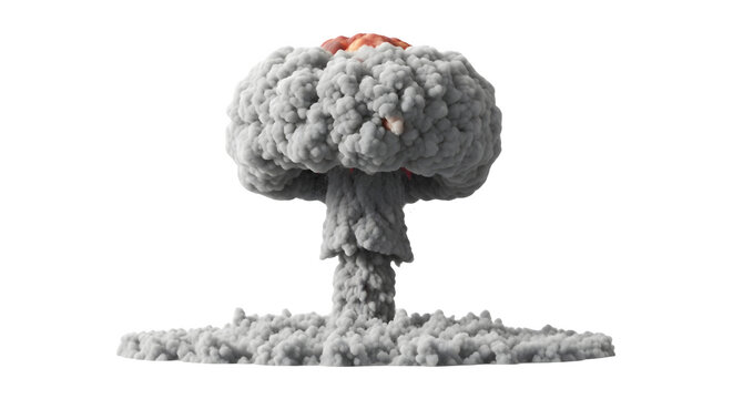 Realistic atomic mushroom cloud explosion isolated on a transparent background representing a powerful destructive force