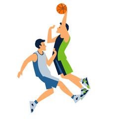 Basketball Players Slam Dunk Match Flat Vector Illustration in AI EPS SVG PNG © Md