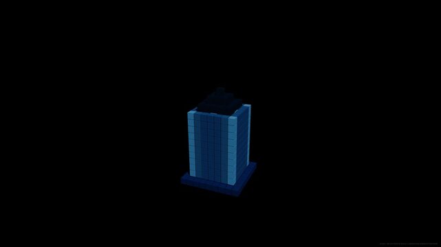 Futuristic Blue Holographic Skyscraper Rotates in Dark Space - 3D Building Animation