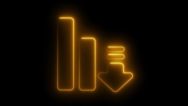 Neon financial chart with downward arrow animation, business loss and market decline concept glow finance