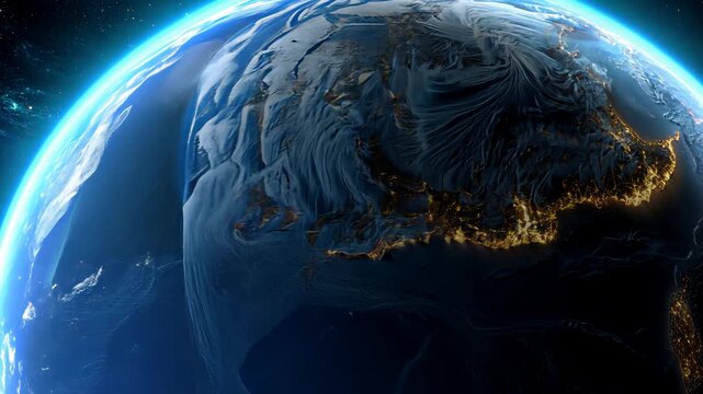 Mystical earth: a breathtaking view of the planet from space with glowing cosmic background