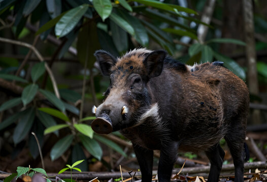 Wildlife conservation and biodiversity wild boar in natural forest habitat animal behavior and ecology in the wilderness feral pig in tropical jungle