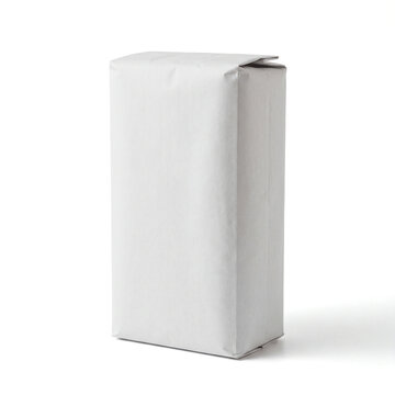 Blank white vacuum sealed brick pack mockup for yerba mate or coffee, unbranded paper packaging isolated on white background