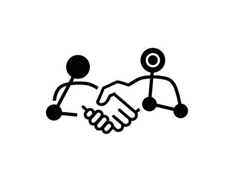 Black and white vector icon of two abstract figures shaking hands representing partnership with handshake partnership business agreement connection cooperation collaboration teamwork relation