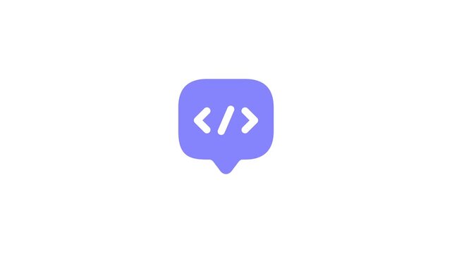Purple speech bubble icon with coding bracket symbol