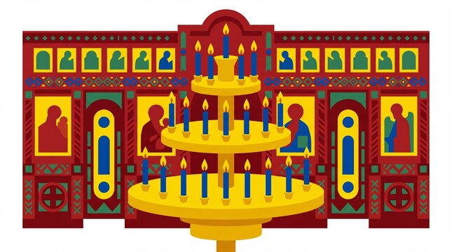 Orthodox christmas vektor of church altar with icons and candles