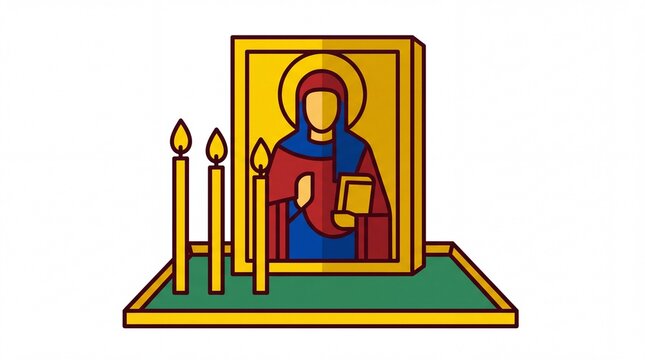 Orthodox christmas vektor of religious icon and burning candles