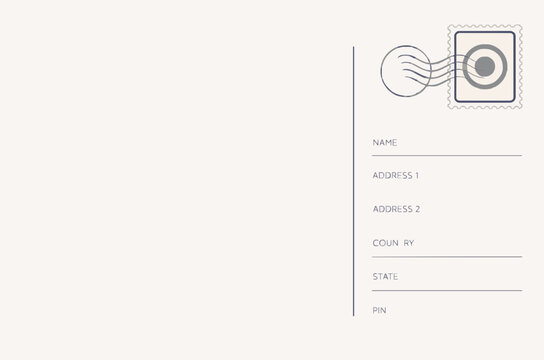Blank postcard template with address lines and a postage stamp icon for mailing letters and cards