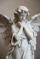 Fototapeta premium Spirituality and peace marble angel statue with folded hands in prayer religious devotion and hope classical sculpture of a winged celestial being