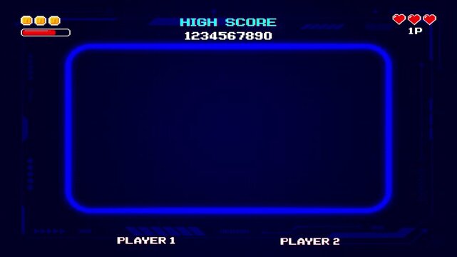 START GAME. Retro Futurism Sci-Fi Background. glowing neon grid and star from vintage arcade computer games