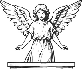 Fototapeta premium Angel with outstretched wings standing in flowing robe, religious spiritual guardian illustration