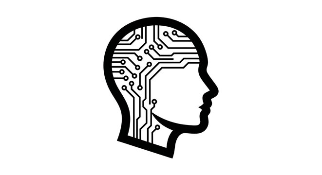 Artificial intelligence human head silhouette with circuit board