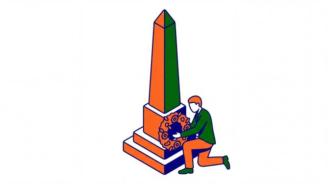 India republic day vektor of a man laying wreath at an obelisk monument