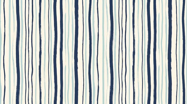 Seamless pattern of hand painted vertical stripes in navy blue and light blue on a cream background