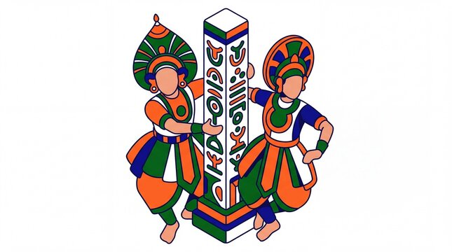 Republic day vektor of indian traditional folk dancers and pillar
