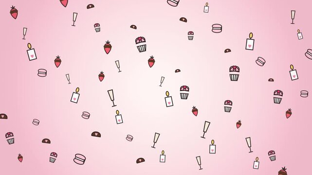 Seamless pattern of cute romantic treats and romantic elements on pink background valentine chocolate dessert cupcake macaron valentine chocolate dessert cupcake macaron