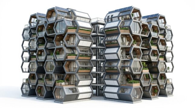Hexagonal modular futuristic house isolated white background