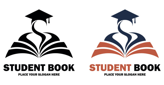 Student book logo vector template with graduation cap and open book icon for education branding.