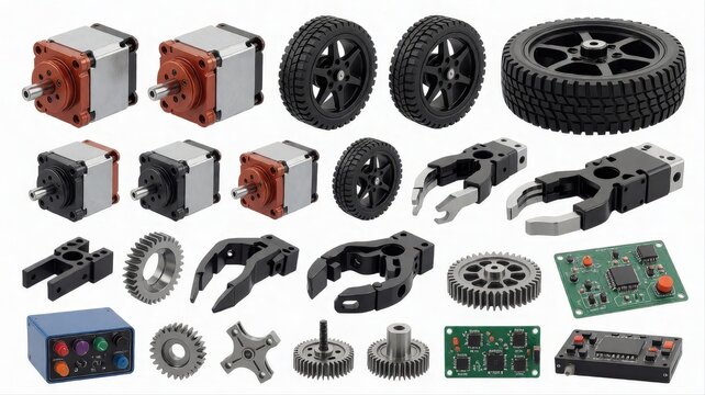 Robot parts and electronic components including motors wheels gears sensors and circuit boards