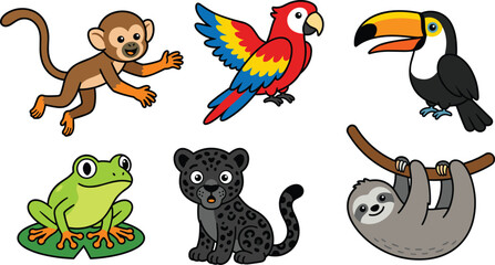 Fototapeta premium Collection of cartoon animals on a white background
