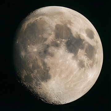 Astronomy and space exploration, full moon glowing in the dark night sky with detailed lunar craters and surface texture for science and nature themes