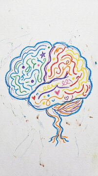 Creative Mind Abstract Brain Drawing with Colorful Doodles and Symbols