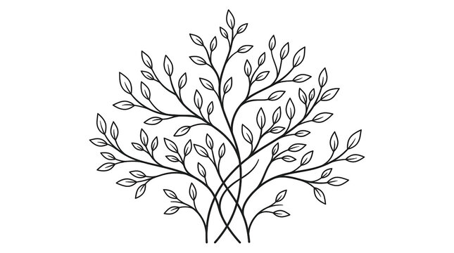 Leafy Tree Branch. Botanical Nature And Natural Growth Symbol. Eco Friendly Decorative Element. Elegant Line Art Vector Illustration