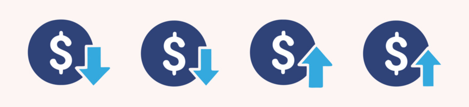 Price Up and Down Icon Set Vector, Cost Fluctuation and Pricing Strategy Symbols for Financial Trends, Business and Market Analysis.