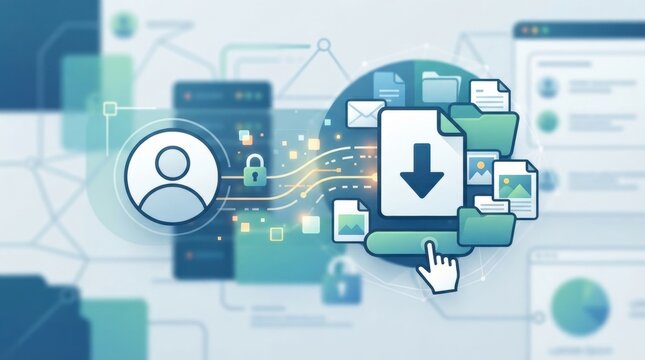 personal data request Digital data transfer and file download concept with security elements