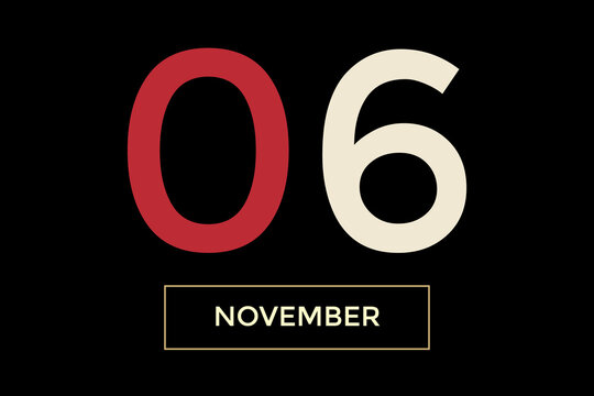 November 6 calendar in red and cream on a black background.