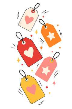Colorful heart and star price tags vertical vector set