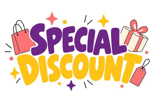 Special Discount colorful sale lettering with shopping icons