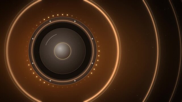 Warm orange loudspeaker with bass drop sound rings on dark brown