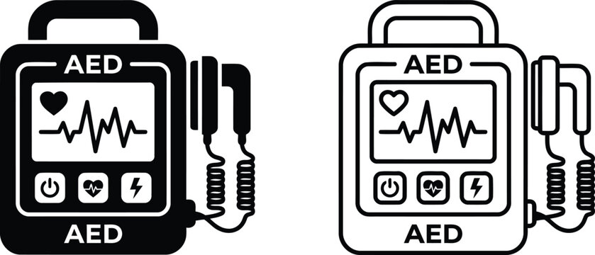 Automated External Defibrillator AED Vector Icon Set
