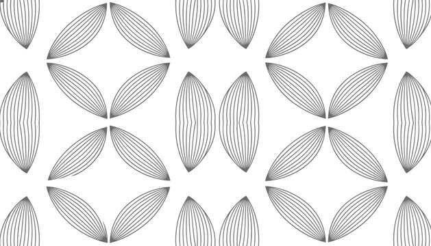 Seamless geometric pattern of abstract leaf shapes with fine parallel line textures repeating on a white background.