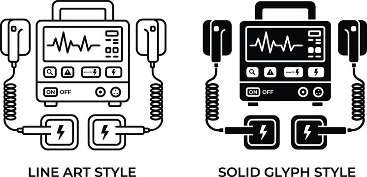 Emergency Medical Defibrillator AED Machine Vector Icons Set