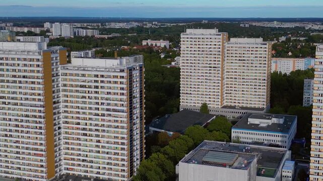 Marzahn district block high rise residential buildings Great aerial view drone