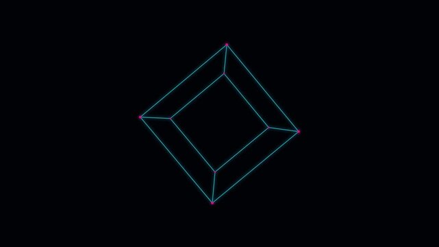 Simple 3d cyan wireframe cube on black background