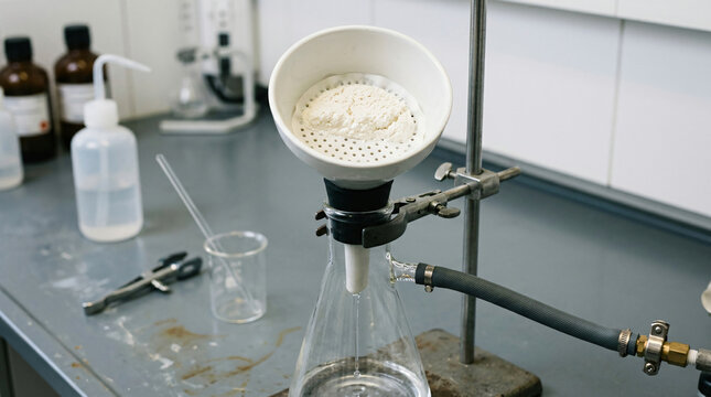 Vacuum Filtration Buchner Funnel White Chemical Precipitate